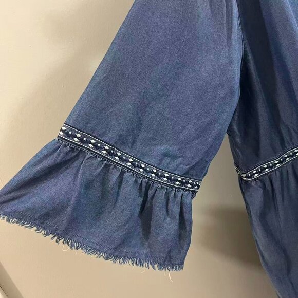 NWOT John Mark Embroidered V-Neck 3/4 Cinched Sleeve Tassel Tie Front Dress 3X - Picture 7 of 12